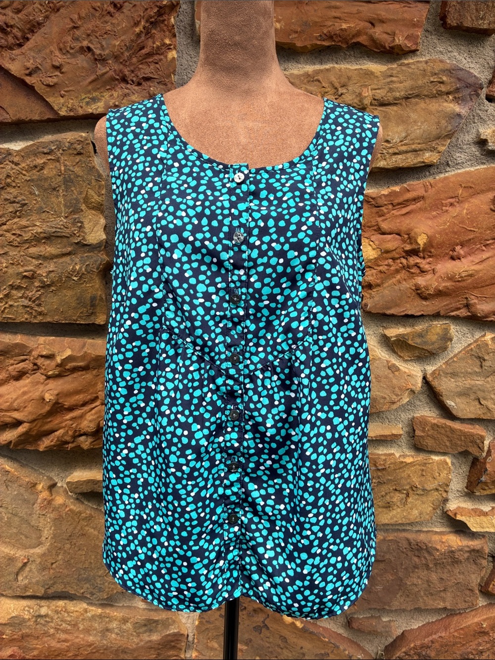 croft & barrow Navy and Teal Polka Dot Tank Top